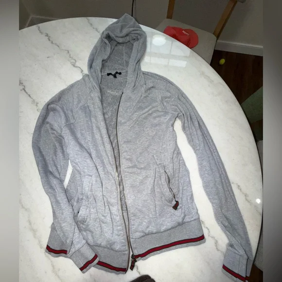 Gucci Gray Zip Up Sweater with Sporty Trim - Picture 2 of 4